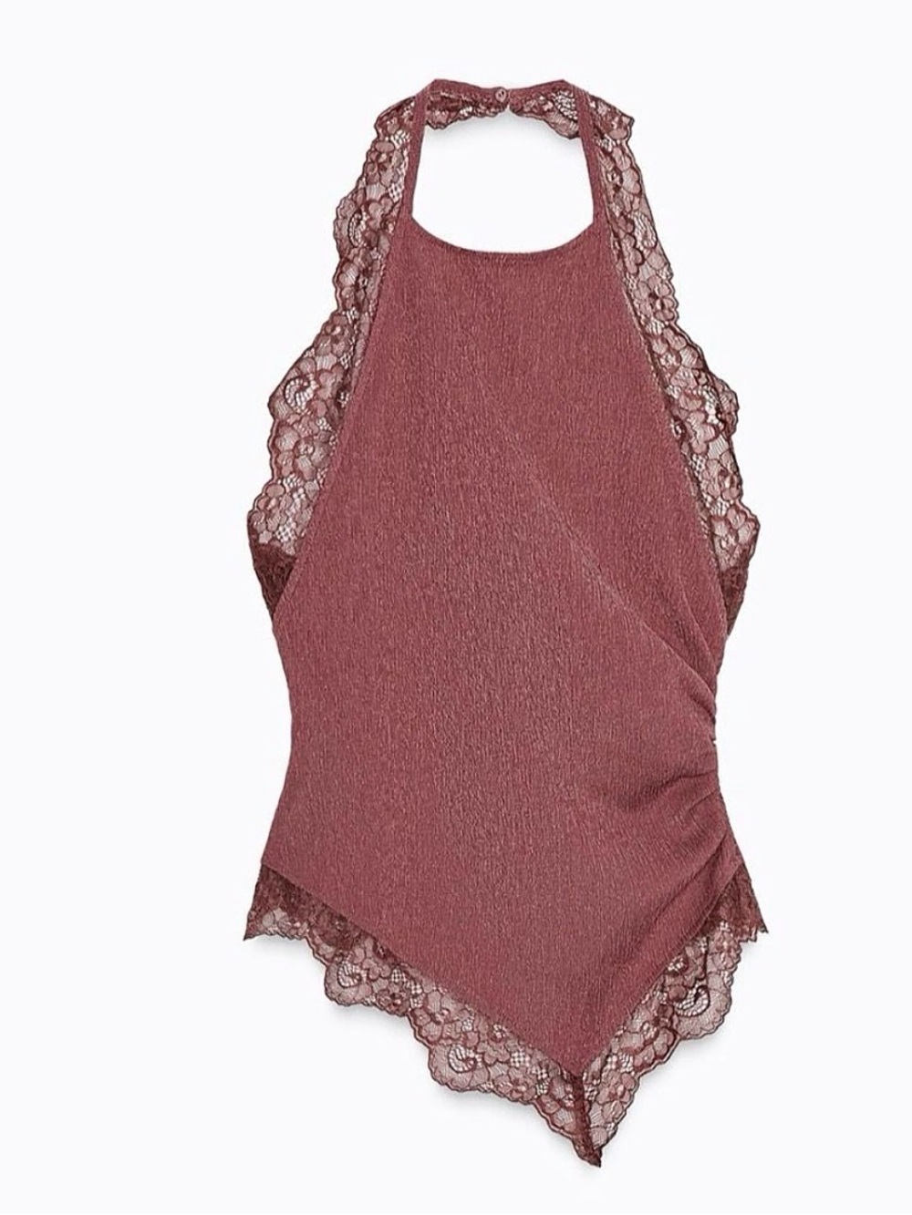 Zara Dusty Rose Lace-Trim Halter Tank Top